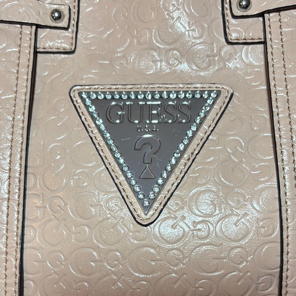 GUESS Soft Dusty Pink Tote Bag Silver Triangle Rhinestones 15.5”Lx9.5”Hx6.5”W - Picture 8 of 17